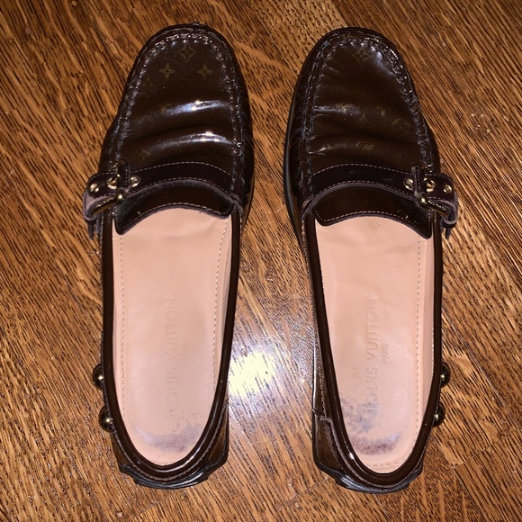 Louis Vuitton Women's Brown Monogram Leather Buckle Strap Loafers - Picture 5 of 13